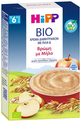 Hipp Bio Κρέμα Δημητριακών με Γάλα, Βρώμη & Μήλο α …