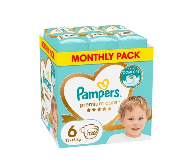 Pampers Premium Care Πάνες Monthly Pack Μέγεθος No6 13-18kg 128 Πάνες