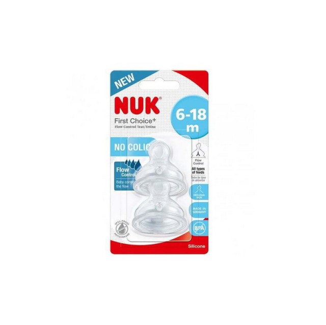 Nuk First Choice+ Θηλή Σιλικόνης 6-18m Μέγεθος 2 με Βαλβίδα για Παχύρρευστα Υγρά (Medium) 1τμχ