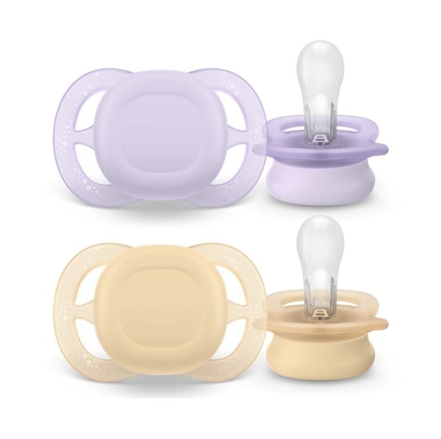 Avent Ultra Start Soft SCF075/01 Ορθοδοντικές Πιπίλες Σιλικόνης 0-2m Μωβ - Πορτοκαλί 2τμχ