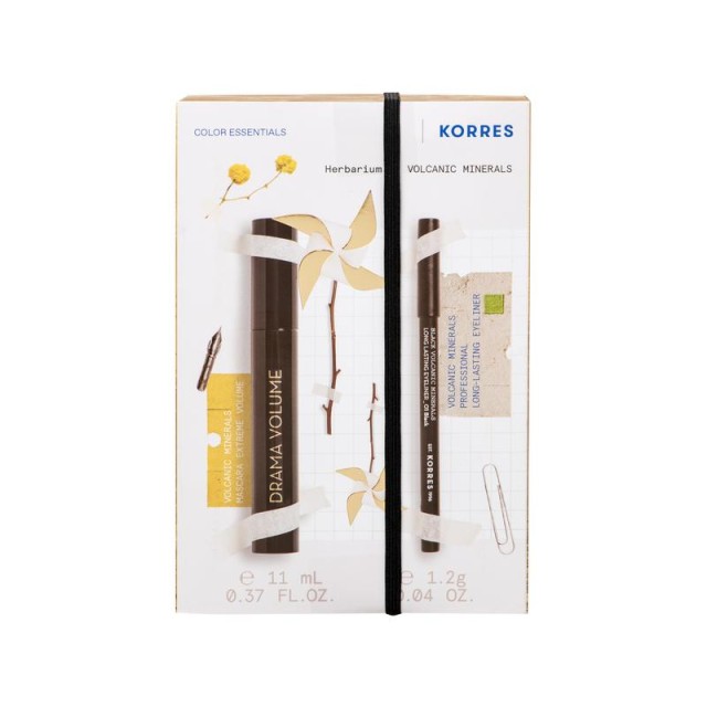 Korres Set Drama Volume No01 Black Mascara Extreme Volume για Μέγιστο Όγκο Μαύρο 11ml + Volcanic Minerals Long Lasting Eyeliner No01 Μαύρο Μολύβι 1,2gr