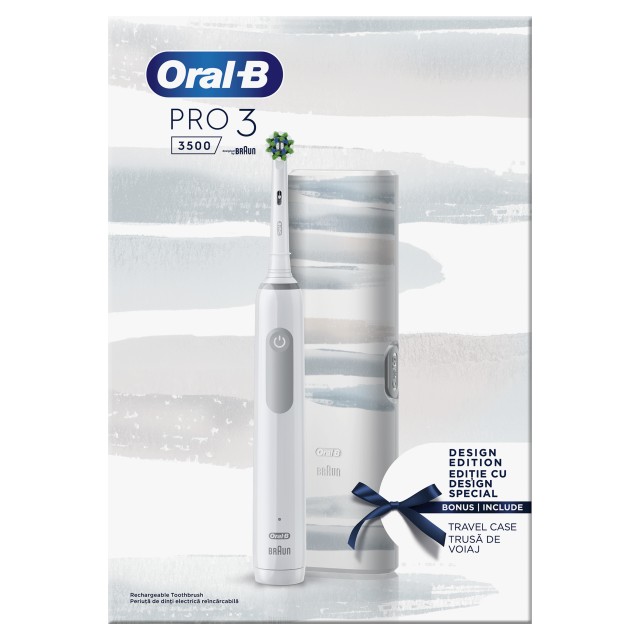 Oral-B Pro 3 3500 Design Edition White Επαναφορτιζόμενη Ηλεκτρική Οδοντόβουρτσα + Θήκη Ταξιδίου 1τμχ