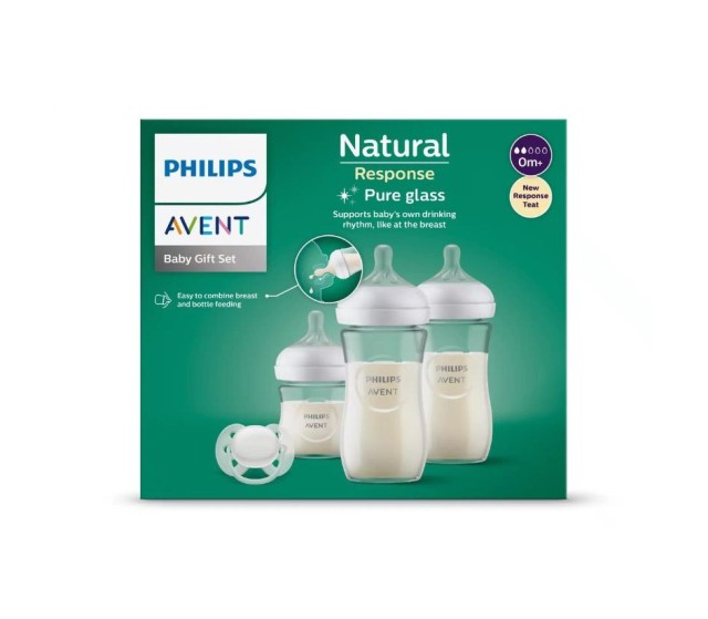 Philips Avent Set Natural Response Σετ Δώρου για Νεογέννητο με Γυάλινα Μπιμπερό 3τμχ + Avent Ultra Soft Πιπίλα 1τμχ SCD878/11