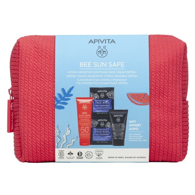 Apivita Set Bee Sun Safe Hydra Sensitive Soothing Face Cream SPF50+ 50ml + Black Cleansing Gel 50ml + Face Mask Sea Lave 2x8ml