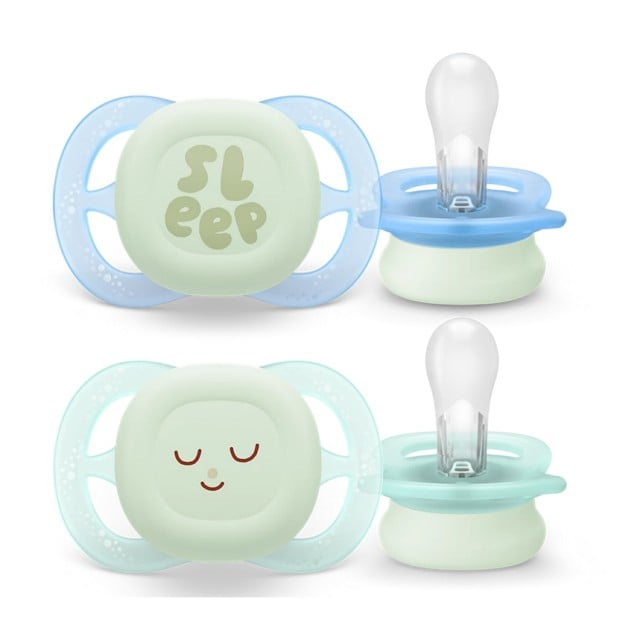 Avent Ultra Start Soft Nighttime SCF075/08 Πιπίλες Νυκτός 0-2m Πράσινο - Γαλάζιο 2τμχ