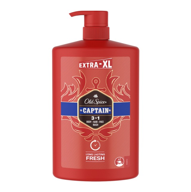 Old Spice Captain 3in1 Shower & Shampoo Gel Ανδρικό Αφρόλουτρο Σαμπουάν σε Μορφή Gel για Σώμα Μαλλιά & Πρόσωπο 1000ml