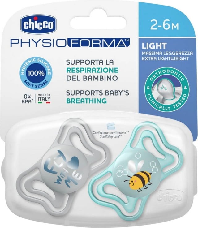 Chicco PhysioForma Light Πιπίλα Σιλικόνης Γκρι/Σιέλ 2-6m 2τμχ