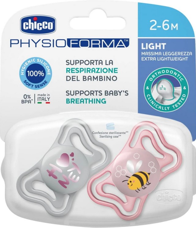 Chicco PhysioForma Light Πιπίλα Σιλικόνης Γκρι/Ροζ 2-6m 2τμχ