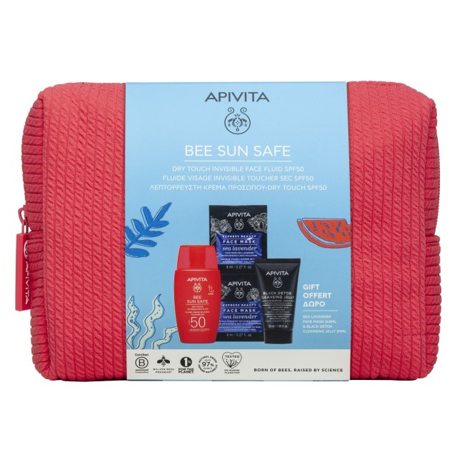 Apivita Set Bee Sun Safe Dry Touch Invisible Face Fluid SPF50+ 50ml + Black Cleansing Gel 50ml + Face Mask Sea Lavender 2x8ml