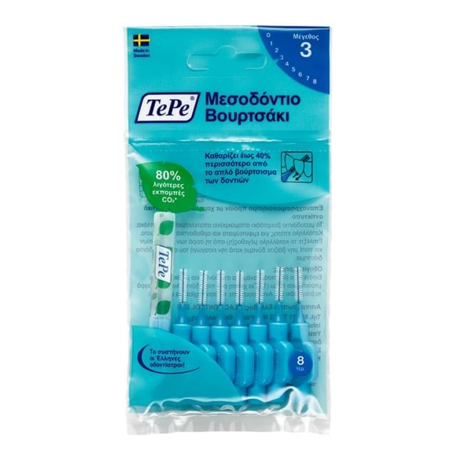 TePe Μεσοδόντια Βουρτσάκια Μπλε Μέγεθος ISO: 3 (0.6 mm) 8τμχ