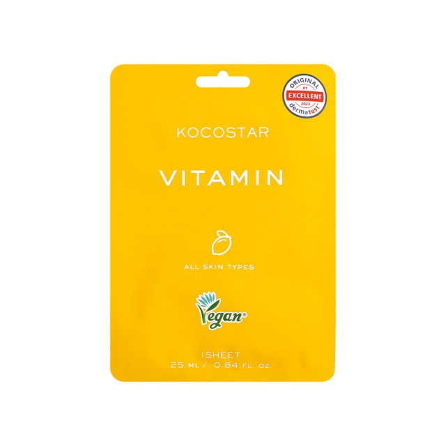 Kocostar Vitamin Face Mask Εμποτισμένη Μάσκα Αναζωογόνησης και Λάμψης VEGAN 25ml