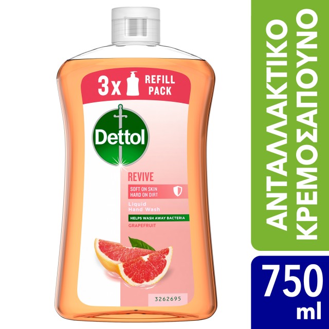 Dettol Soft on Skin Hard on Dirt Grapefruit Refill Ανταλλακτικό Αντιβακτηριδιακό Υγρό Κρεμοσάπουνο Grapefruit 750ml