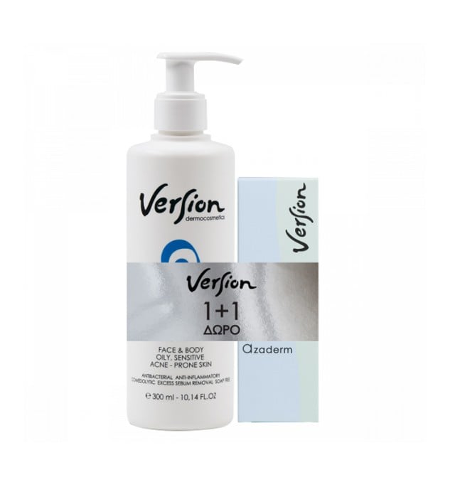 Version Azaderm Set Cleanser Gel Καθαρισμού Προσώπου & Σώματος 300ml & ΔΩΡΟ Azaderm Cream Προσώπου κατά της Ακμής 30ml