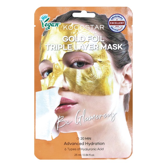 Kocostar Premium Gold Foil Triple Layer Mask Εμποτισμένη Μάσκα Προσώπου για Ενυδάτωση που Διαρκεί 25ml