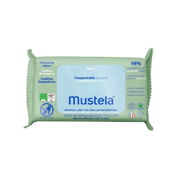 Mustela Eco-Responsible Natural Fiber Cleansing Wipes Απαλά Οικολογικά Μαντηλάκια Καθαρισμού 60τμχ