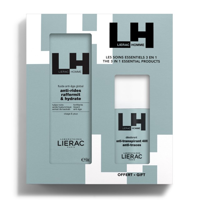 Lierac Homme Set Global Anti Aging Anti Wrinkles Firms Moisturizes Fluid Κρέμα Προσώπου με Αντιγηραντική & Αντιρυτιδική Δράση 50ml + Δώρο Deodorant Anti-Transpirant 48h Anti-Traces 50ml