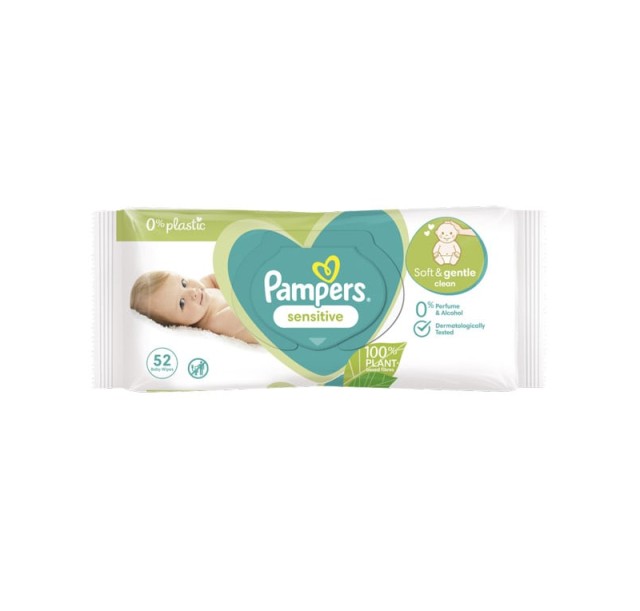 Pampers Sensitive Wipes Μωρομάντηλα 0% Πλαστικό - Άρωμα & Αλκοόλ 52τμχ