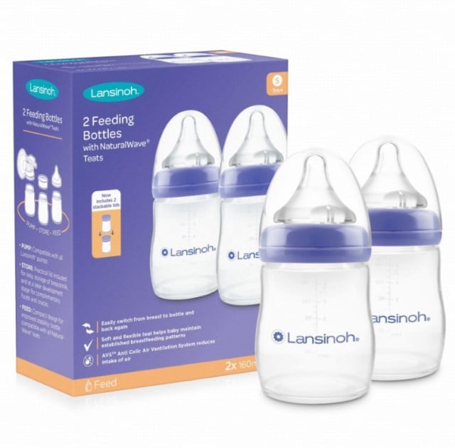 Lansinoh Feeding Bottles with Natural Wave Teat Πλαστικά Μπιμπερό με Θηλή Αργής Ροής 2x160ml