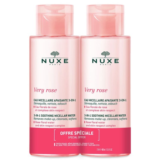 Nuxe Very Rose 3-in-1 Soothing Micellar Water Μικυλλιακό Νερό Καθαρισμού για Πρόσωπο & Μάτια 2x400ml