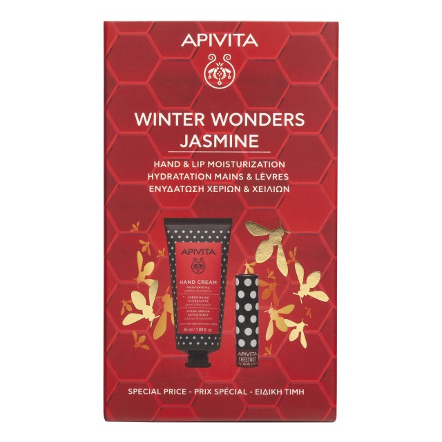 Apivita Set Winter Wonders Jasmine Ενυδατική Κρέμα Χεριών Γιασεμί 50ml & Lip Care Κάστανο 1τεμ