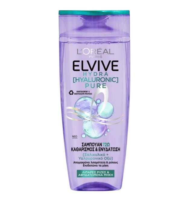 L'Oreal Paris Elvive Hydra Hyaluronic Pure Shampoo Σαμπουάν Κατά της Λιπαρότητας 400ml