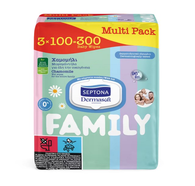 Septona Family Wet Wipes with Chamomile 300 Τεμάχια (3x100 τεμάχια)