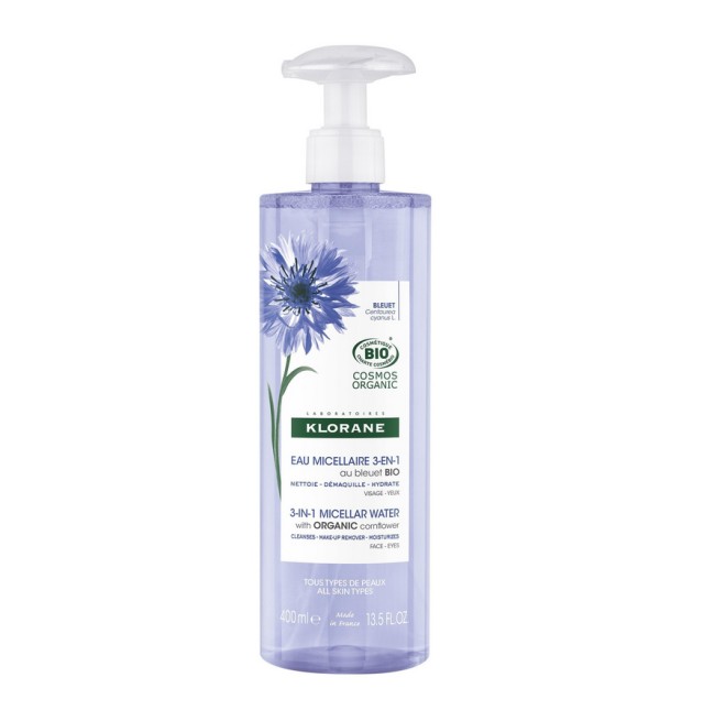 Klorane Micellar Water 3 in 1 with Organic Cornflower Καθαρισμός Επιδερμίδας 400ml