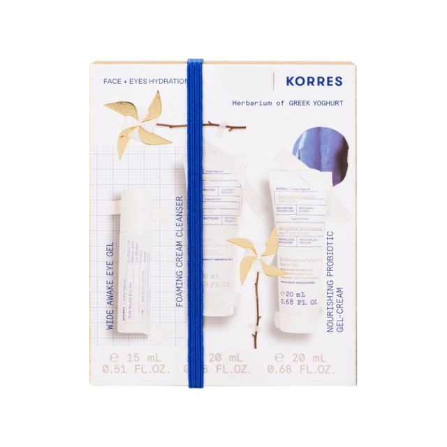 Korres Set Greek Yoghurt Wide Awake Eye Ενυδατικό Gel Ματιών 15ml + Greek Yoghurt Foaming Cleanser Αφρώδης Κρέμα Καθαρισμού Προσώπου 20ml + Greek Yoghurt Nourishing Probiotic Ενυδατική Gel Κρέμα Προσώπου 20ml