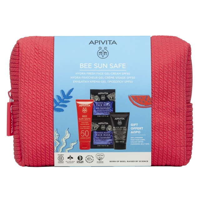 Apivita Set Bee Sun Safe Hydra Face Gel Cream SPF50+ 50ml + Black Cleansing Gel 50ml + Face Mask Sea Lavender 2x8ml