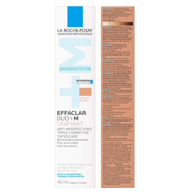 La Roche Posay Effaclar Duo(+) M Unifiant Επανορθωτική Φροντίδα με Χρώμα για Ομοιόμορφη Όψη κατά των Σοβαρών Ατελειών, των Φραγμένων Πόρων & των Σημαδιών Medium Απόχρωση, 40ml