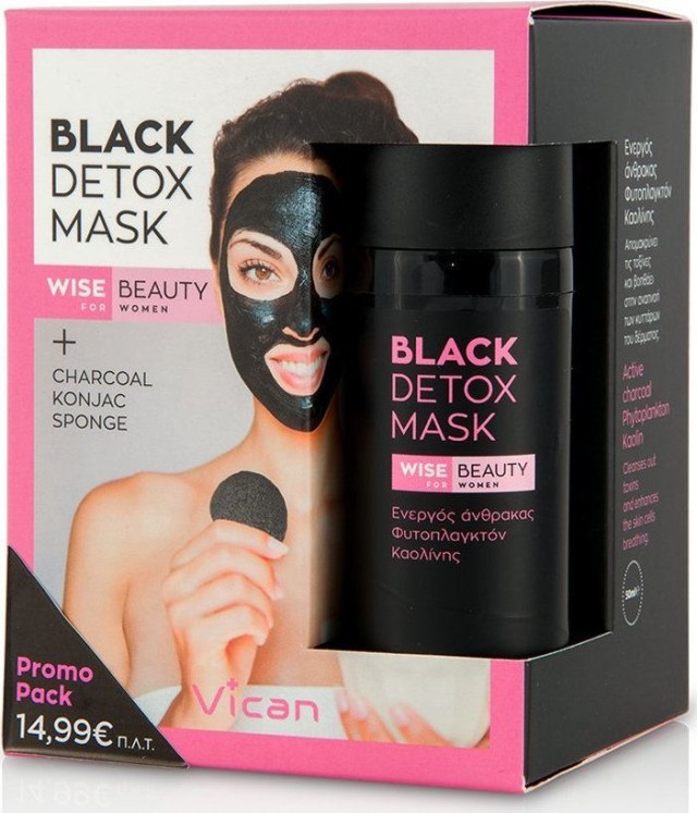 Vican Wise Beauty Black Detox Mask 50ml + Charcoal Konjac Sponge 1τμχ.