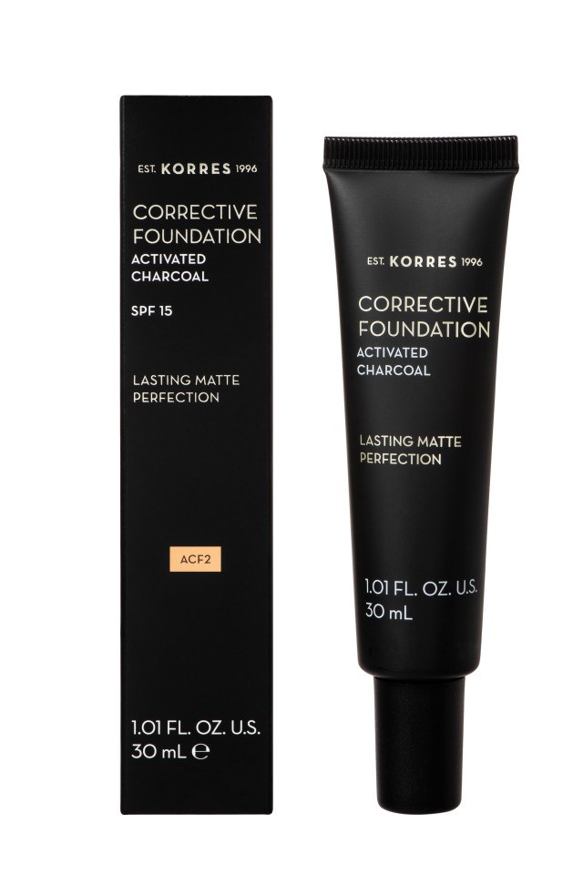 Korres Corrective Foundation SPF15 Activated Charcoal ACF2 Διορθωτικό Make-up με Ενεργό Άνθρακα 30ml